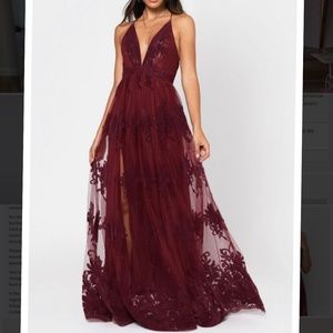 WINE FLORAL MAXI DRESS
